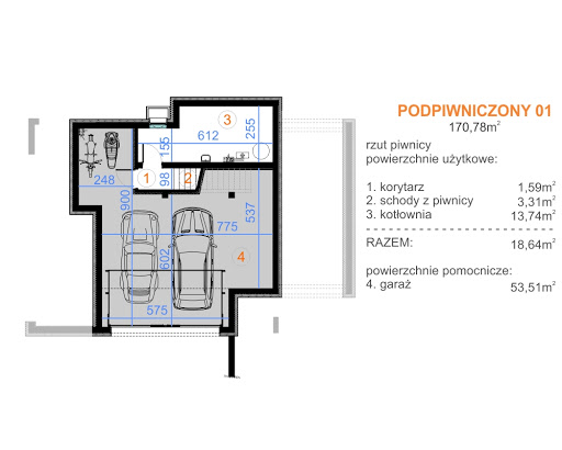 Podpiwniczony 01A - Rzut piwnicy