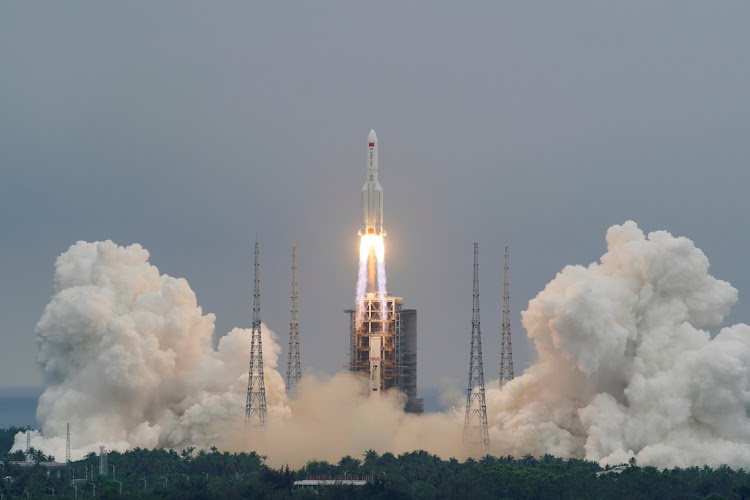 The Long March-5B Y2 rocket, carrying the core module of China’s space station Tianhe, takes off from Wenchang Space Launch Centre in Hainan province, China on April 29 2021. Picture: CHINA DAILY