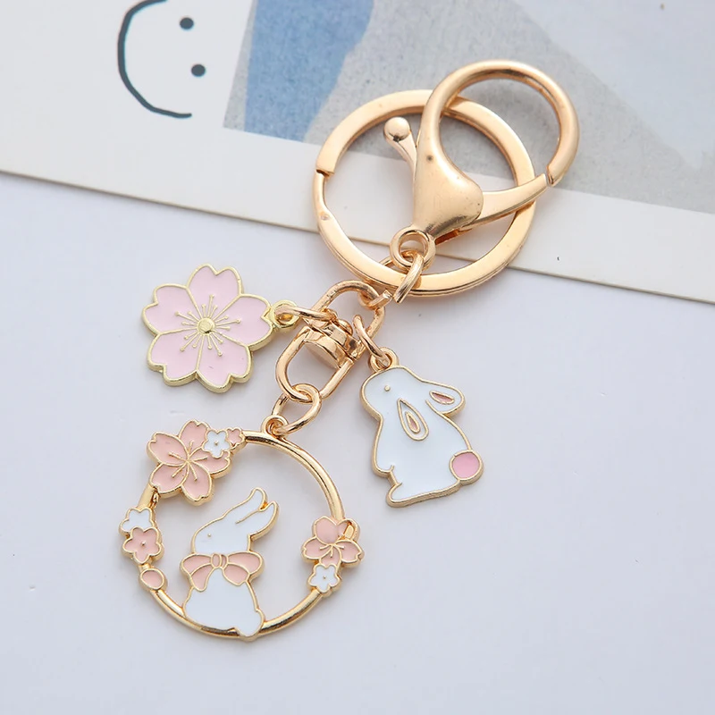 Porte-clés pendentif en alliage lapin chat mignon, un accessoire adorable et pratique pour vos clés, sacs et sacs à dos.