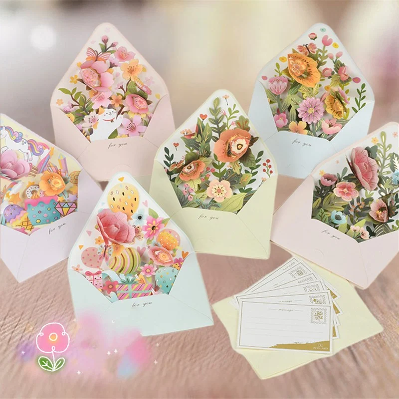 Middle Blossom 3D Zegengroet wenskaart met envelop, een unieke manier om je beste wensen uit te drukken en speciale gelegenheden te vieren.