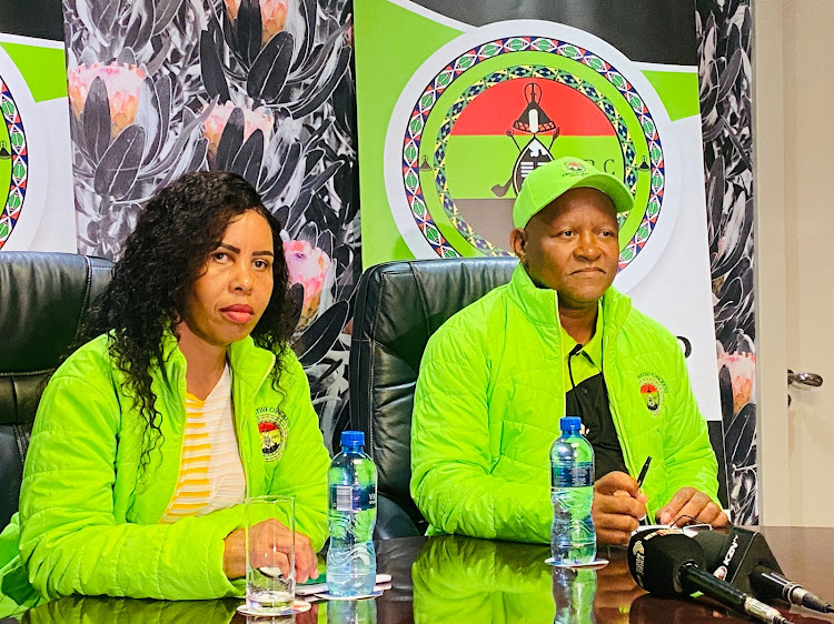 Abantu Batho Congress (ABC) leader Philani Mavundla and the party secretary Phumelele Phahla during a media briefing in Durban.