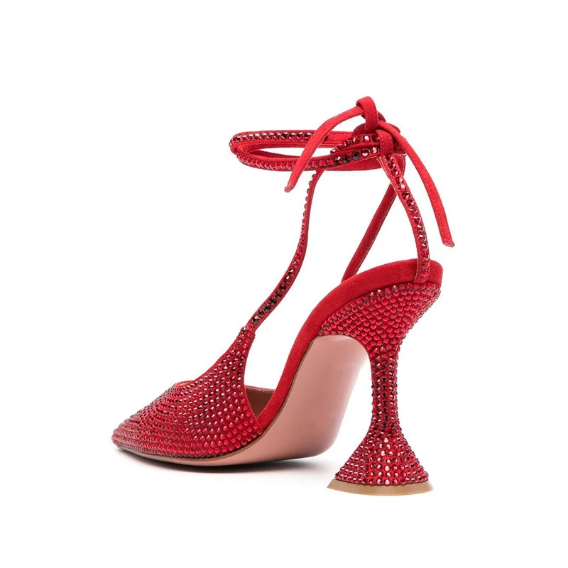 Sandalias de tacón alto con pedrería, lazo y tiras para mujer, elegantes y perfectas para ocasiones especiales, realzando tu estilo.