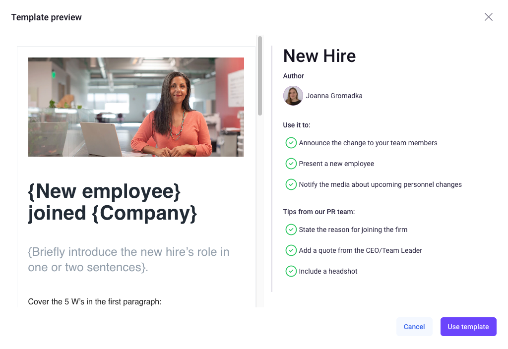 new hire press release template