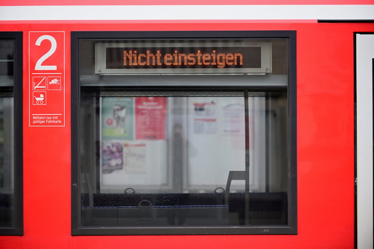 A sign on a train displays a message that reads "No boarding", at the Cologne-Deutzerfeld station, during a strike led by Germany's GDL train drivers' union. Picture: JANA RODENBUSCH/REUTERS