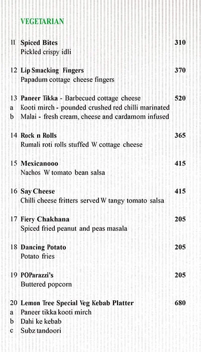 Slounge menu 