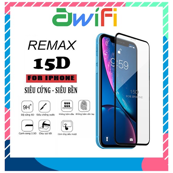 Kính Cường Lực Iphone 15D Remax Full 6/6Plus/6S/6Splus/7/7Plus/8/8Plus/X/Xs/11/12/13/Pro/Max/Promax - Ốp Lưng Awifi F1 - 1