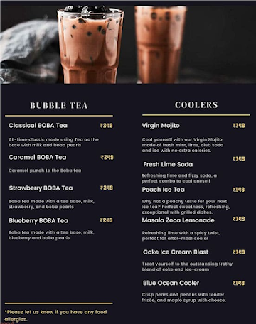 ZOCA Cafe menu 