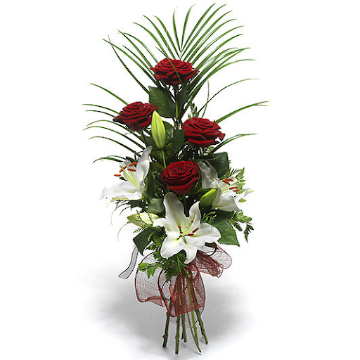 Birthday Bouquet - Red roses in combination with white lily and greenery