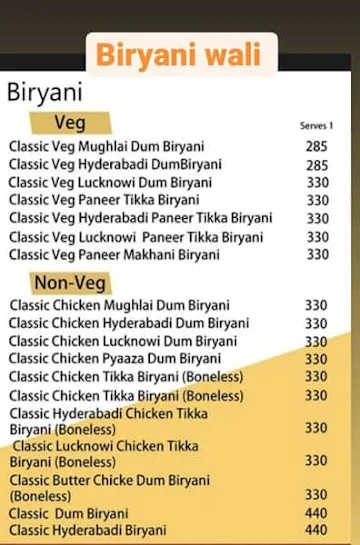 Biryani Wali menu 