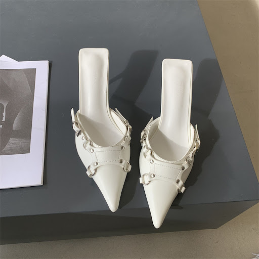 Title 30, Pointed Stiletto Toe Cap Semi Slipper with Belt...