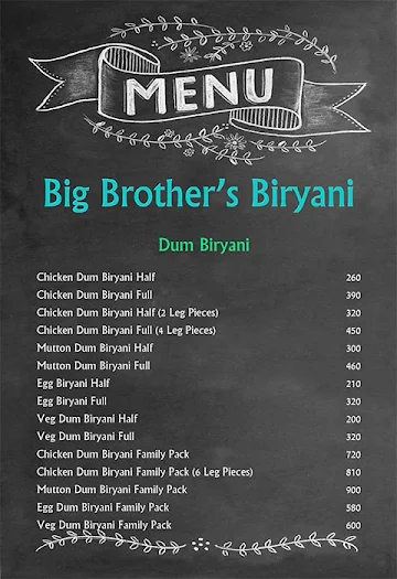 Big Brother's Biryani menu 