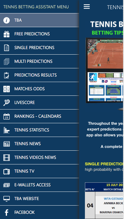Android application TENNIS BETTING ASSISTANT screenshort