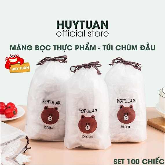 [Set 100 Chiếc] Màng Bọc Thực Phẩm Co Giãn Siêu Dai Có Chun Kèm Túi Gấu - Mũ Chùm Đầu Dùng 1 Lần Tiện Lợi (Tnl100)