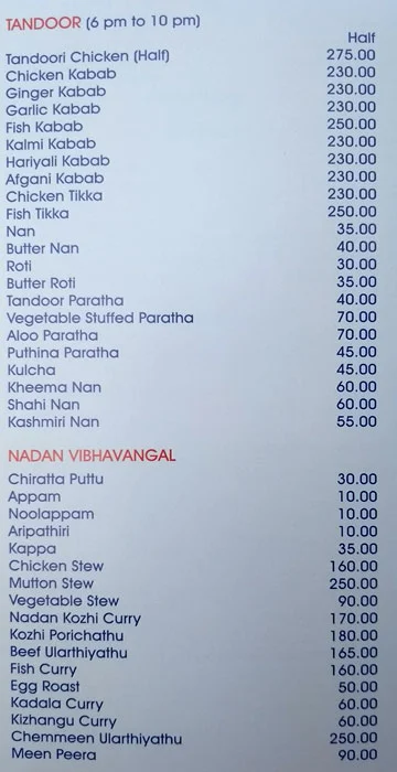 Park Rajadhani menu 