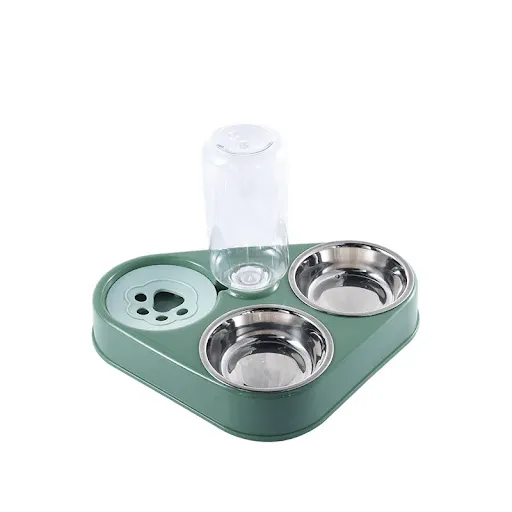 500ML Dog Cat Feeder Bowl With Dog Water Bottle Automatic Drinking Pet Bowl Cat Food Pet Stainless Steel Double 3 Bowl