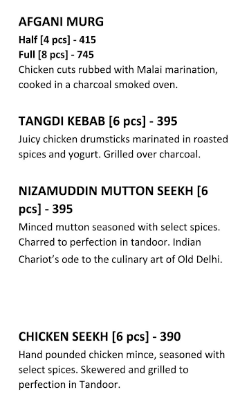 Indian Chariot menu 