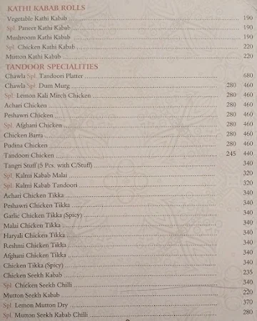 Chawla Family Restaurant menu 