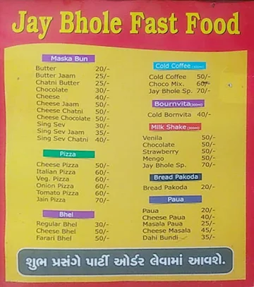 Jay Bhole Fast Food menu 