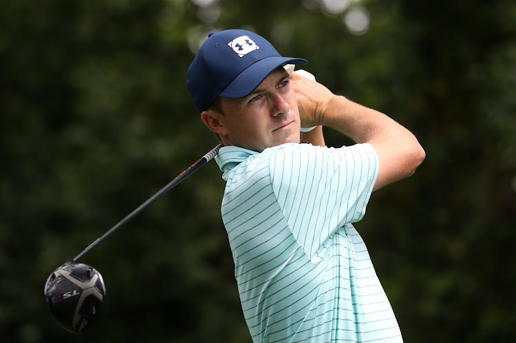 US golfer Jordan Spieth hits off the 2nd tee during the second day of practice for the Masters golf tournament at the Augusta National Golf Club in Augusta, Georgia, on April 9, 2019.