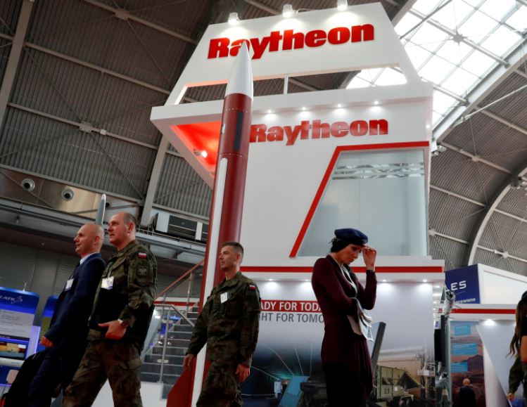 US defense company Raytheon stand at an international military fair.