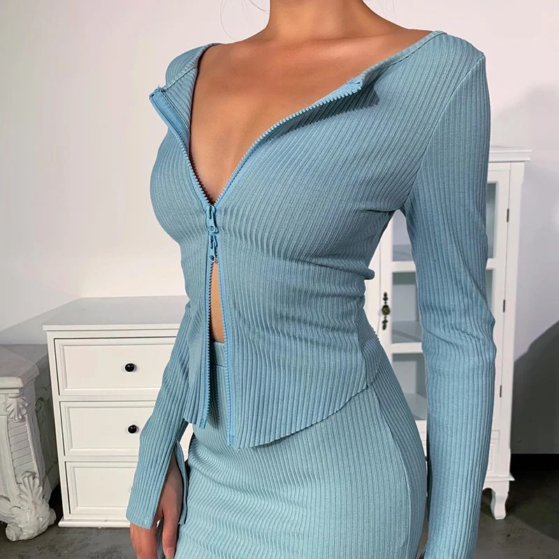 Damen Sexy Long Sleeve Reißverschluss Cardigan