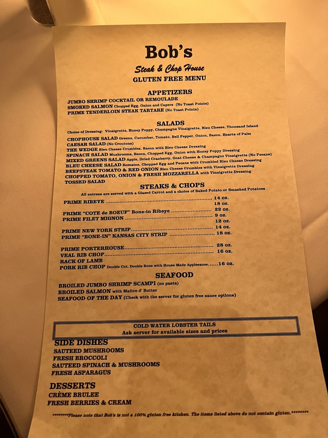 Bob's Steak & Chop House Gluten-Free - Dallas - 2023
