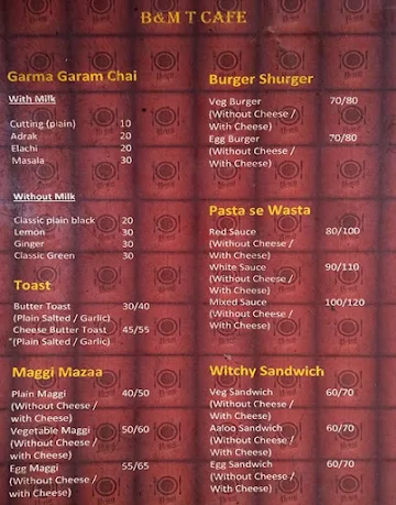 B&MT Cafe menu 