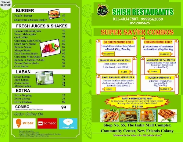 Shish Shawarma menu 