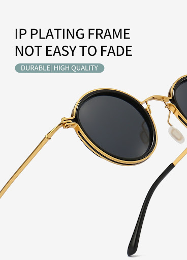 Title 17, Retro Style Round Frame Metal Sunglasses Stylis...