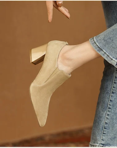 Zapatillas de tacón grueso camel de - 2