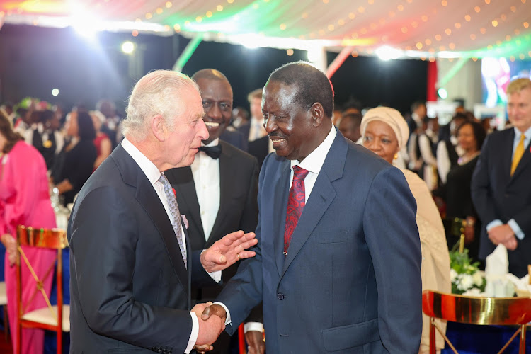 ODM leader Raila Odinga shares a moment with King Charles III at State House, Nairobi