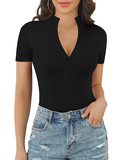 Title 8, Short Sleeve Zipper Fashion Solid Color Belly C...