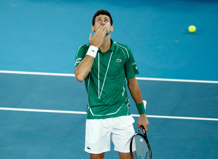 Serbia's Novak Djokovic celebrates winning his match against Austria's Dominic Thiem.