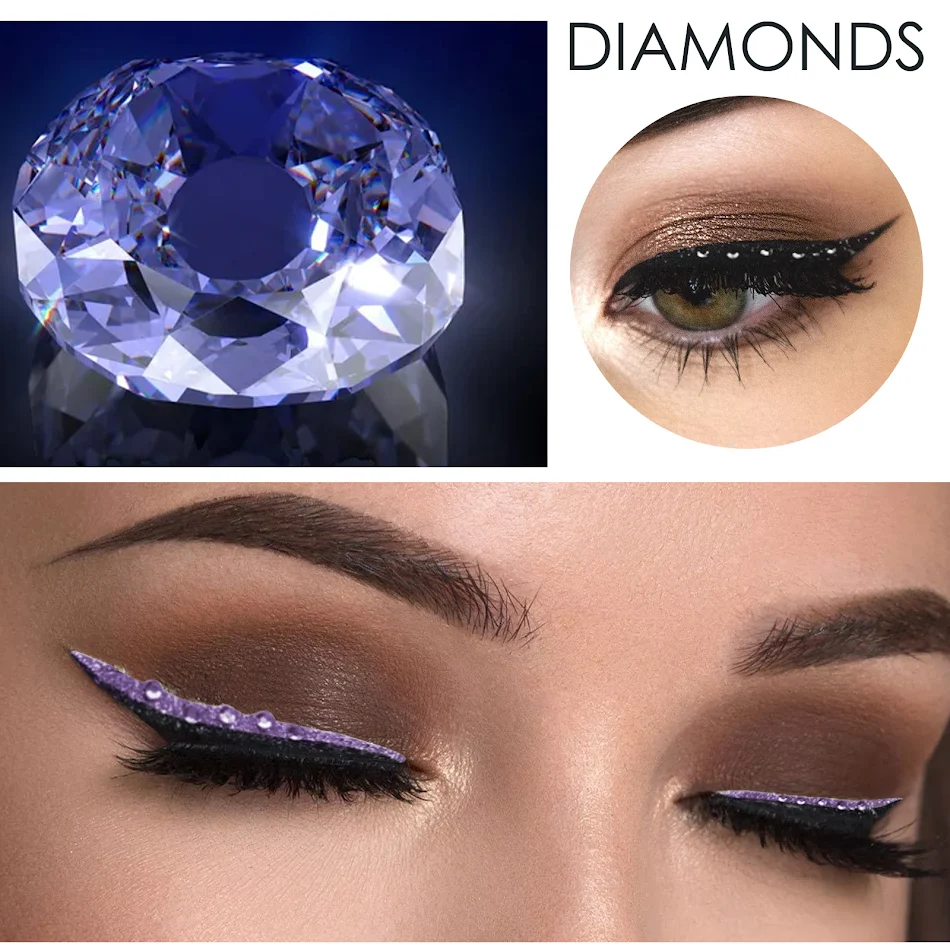 Creatieve, eenvoudige, waterdichte diamant eyeliner stickers voor een dazzling oogopslag. Eenvoudig aan te brengen en de hele dag perfect.