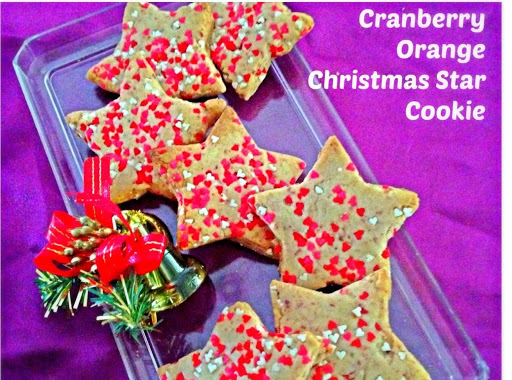 Cranberry Orange Star Christmas Cookies - A simple easy to make Christmas cookies prepared using food processor.