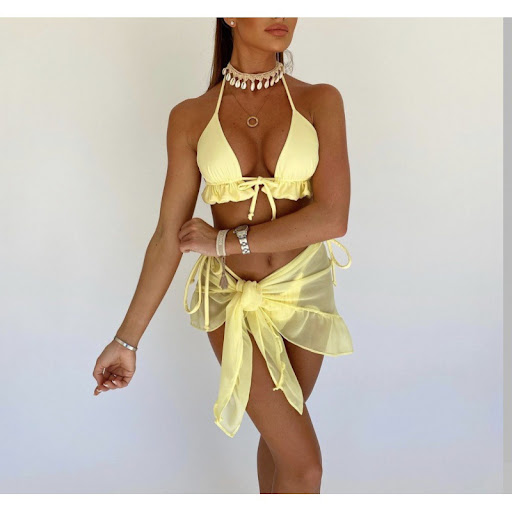 Title 6, Mesh Skirt Pleated Swimsuit Bikini, European an...
