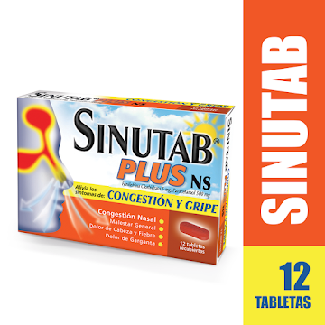 Sinutab Plus Ns Acetaminofén + Fenilefrina 500/5mg J&J Caja x 12 Tabletas  