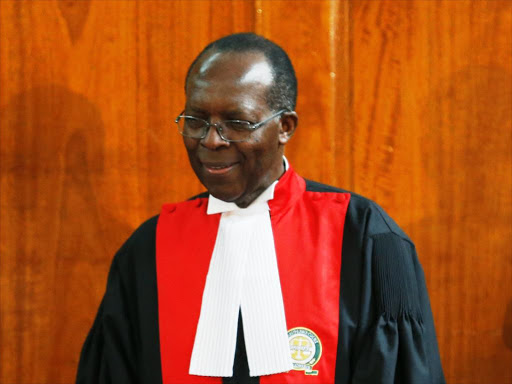 Supreme Court Judge Jackton Ojwang takes his position at the court for the ruling on the Presidential election petition, September 1, 2017.