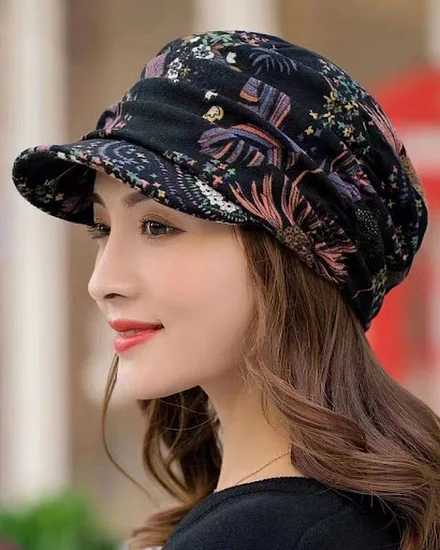 Trendy Women Floral Print Cap Cotton Keep Warm Skullies B... - 2