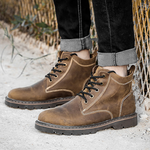 Title 12, Vintage Mens Leather Boots Work High-top Shoes...