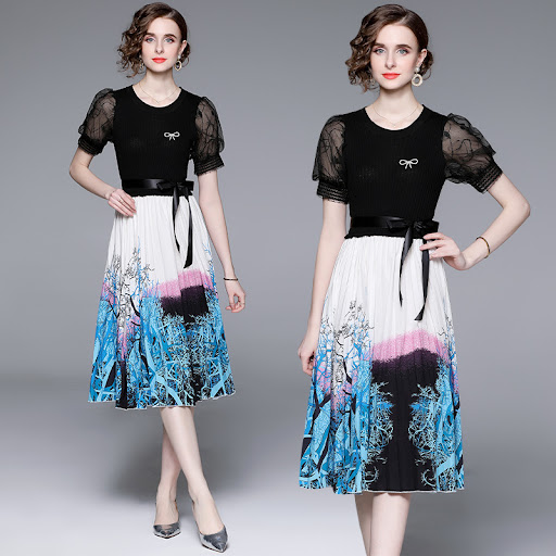 Title 4, Knitted Stitching Printing Fake Two-piece Waist...