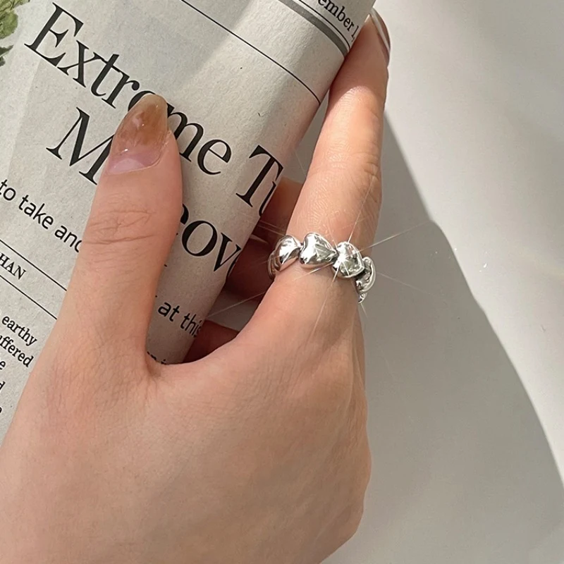 Anillo Corazón Simple de Plata S925 para Mujer, Abertura Ajustable, Diseño Romántico de Melocotón para Dedo Índice, Elegancia Sutil