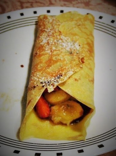 Here is one I made from home stuffed with sauteed bananas and strawberries.