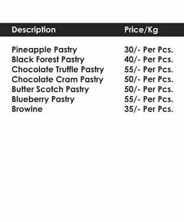 Pari Bakery menu 