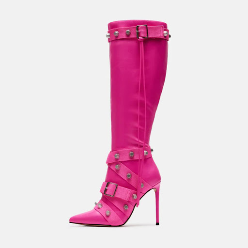 Title 2, Metal Leathern Pointed Stiletto Heel High Leg B...