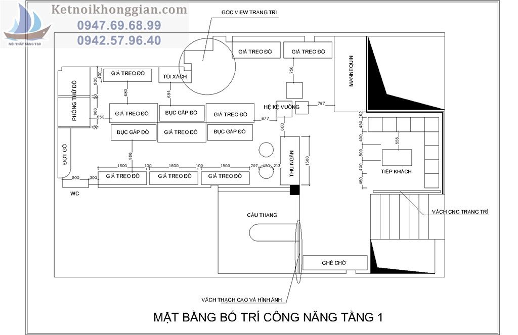 thiết kế shop thời trang dương trần tầng 1