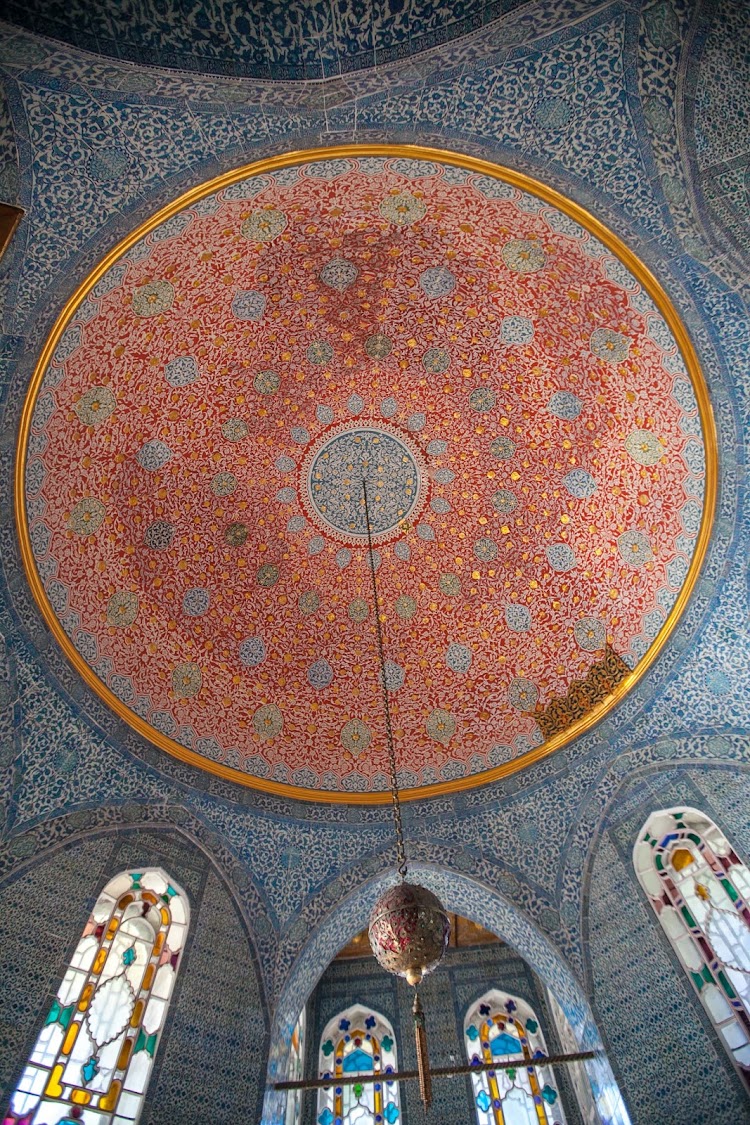 An intricate mosaic pattern on the ceiling of a chamber at Topkapi Palace in Istanbul. 