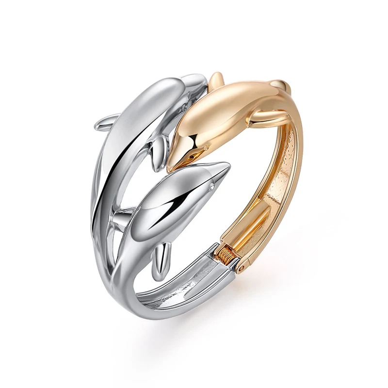Bracelet Printemps Dauphin Double Bloc de Couleur Bijou Ajustable Élégant Idéal comme Cadeau pour Femme