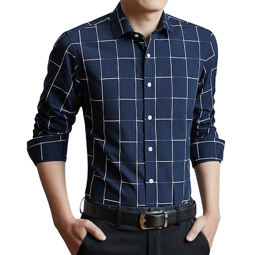 Title 7, Mens business casual long sleeve plaid shirt