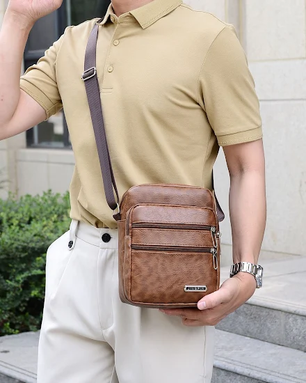 Casual Men's Shoulder Bags PU Leather Handbag Men Travel ... - 3